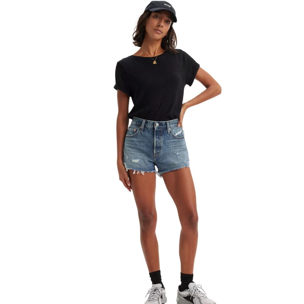 NWT Levis 501 Premium Jean Denim Shorts Womens 30 Cutoff High Rise Blue festival